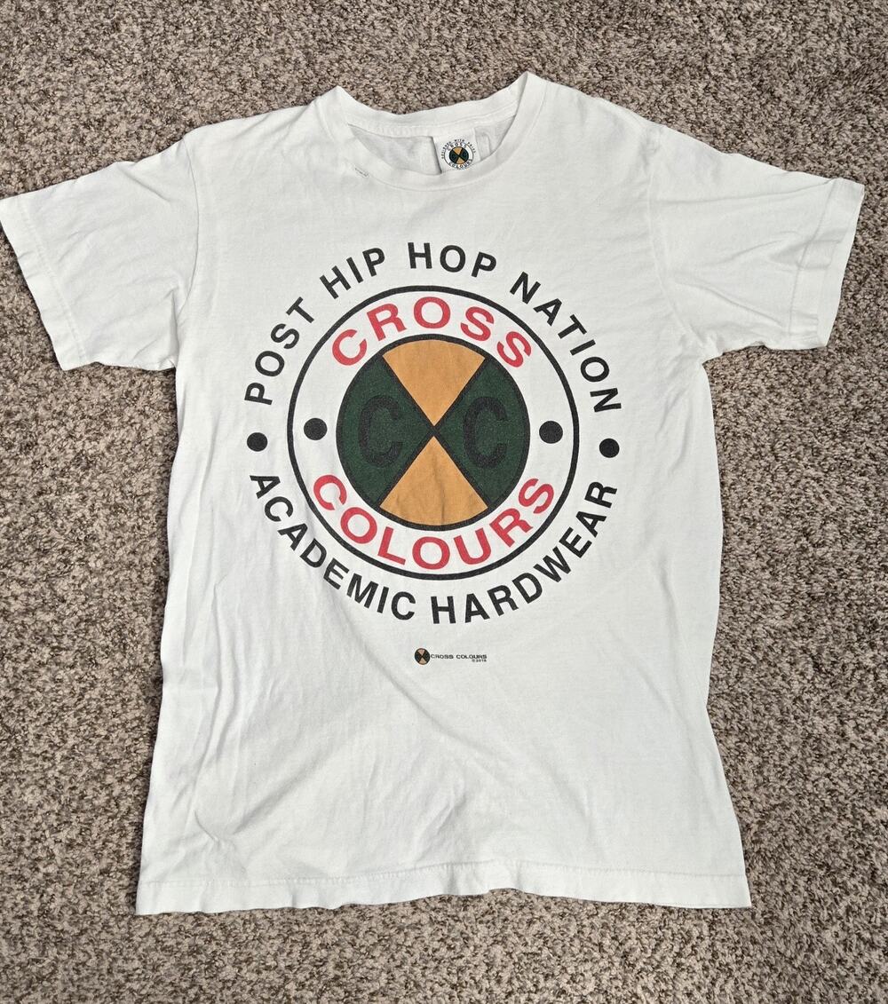 Cross Colours Mens Small White Post Hip Hop Nation Graphic T-Shirt Tee